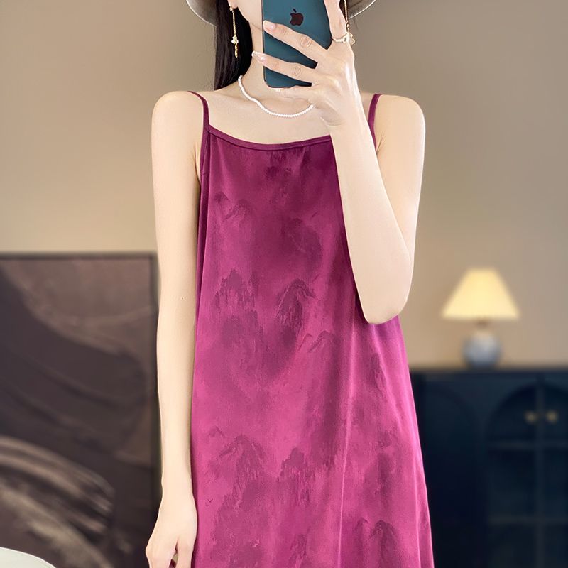 Trung Quốc Phong Cách Jacquard Dây Đeo Váy Mùa Hè Acetate New Satin Cao Cấp Tính Khí Lỏng Giảm Béo Ăn Mặc