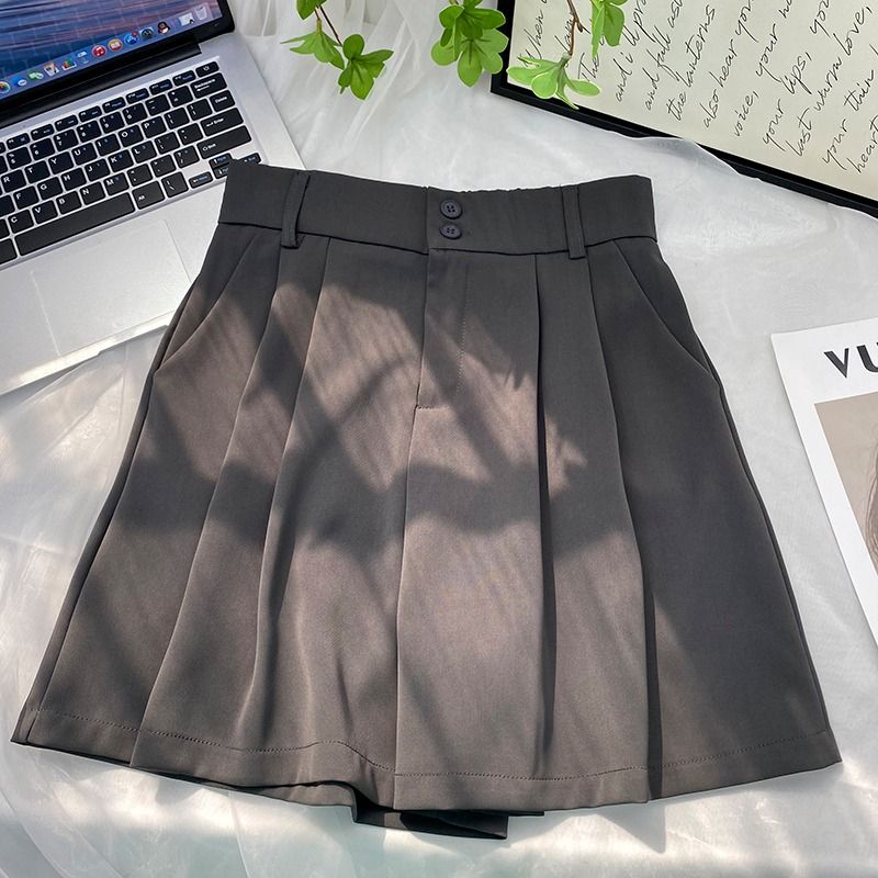 Double Buckle High Waist Ice Silk Suit Shorts Women's Summer Large Size Loose Casual All-Match Straight Wide Leg A- line Hot Pants
