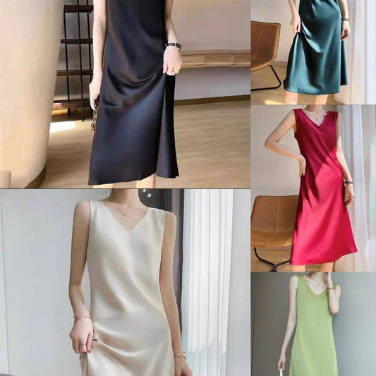 Acetate satin cao cấp dây đeo 2022 ăn mặc bên ngoài của phụ nữ mặc áo dài với lụa không tay thanh lịch váy thời trang