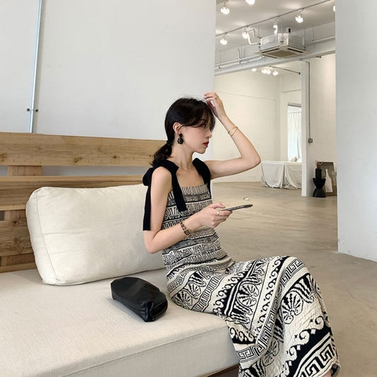 Big Cousin Liu Wen Same Style Knitted Sling Retro Long Waist Slimming One-Step Skirt Split Fashion Skirt 2021 Super Hot