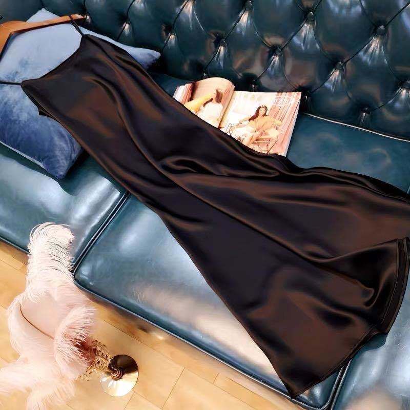[Hangzhou Authentic] Light Luxury 2022 Popular Women's New Imitation Acetate Dress Long Silk Satin Suspender Dress