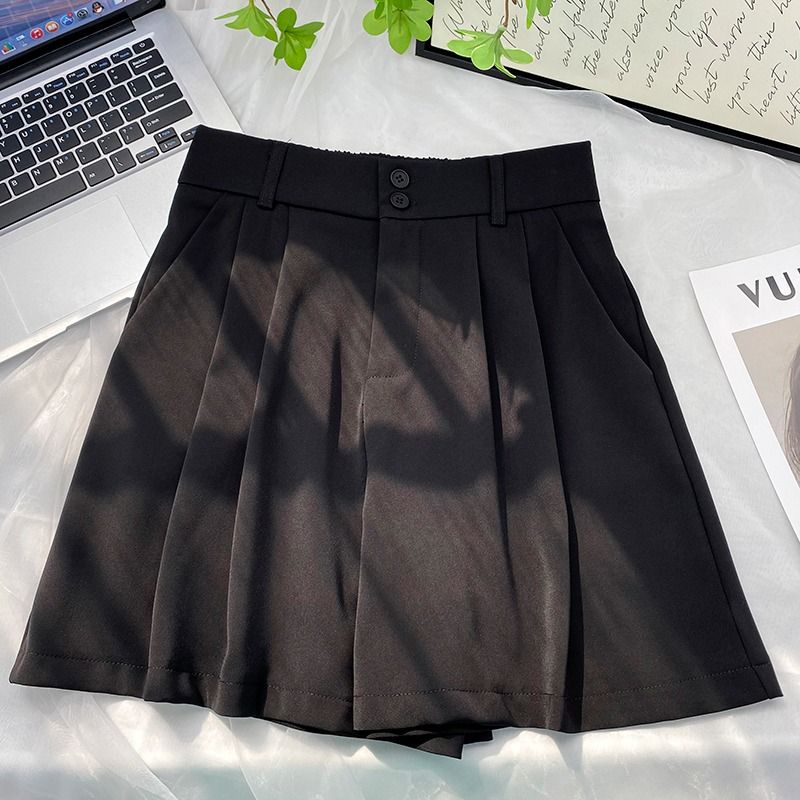 Double Buckle High Waist Ice Silk Suit Shorts Women's Summer Large Size Loose Casual All-Match Straight Wide Leg A- line Hot Pants