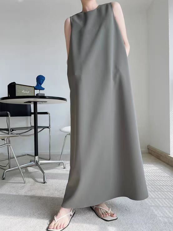 Elephant Gray Light Luxury and Simplicity Dress Summer Women's Clothing 2023 New Loose Slim Fit High-Grade Cold Dress