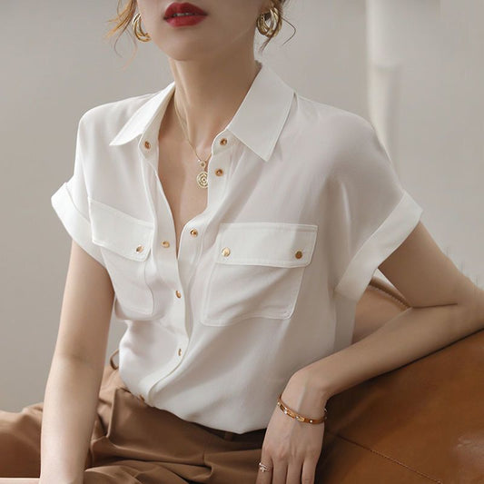 Chiffon White Shirt Women's Summer Thin Design Sense 2024 New Niche Design Sense Elegant Western Style Korean Style Top