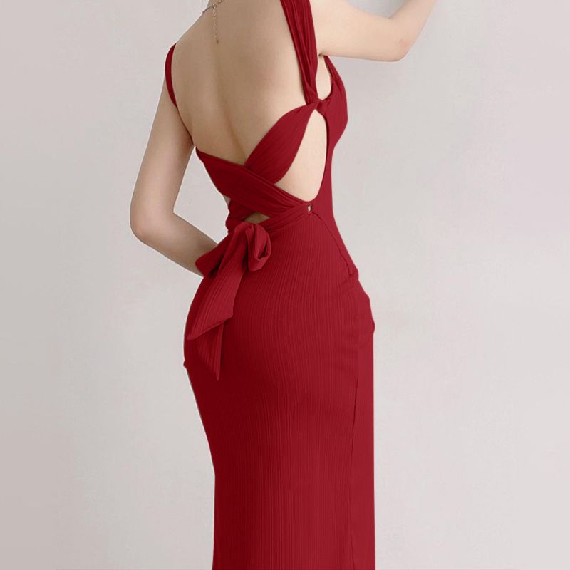 Beyouare European and American Basic Style Backless Lace up Dress 2023 Summer New Elegant Hot Girl Dress Female Fashion