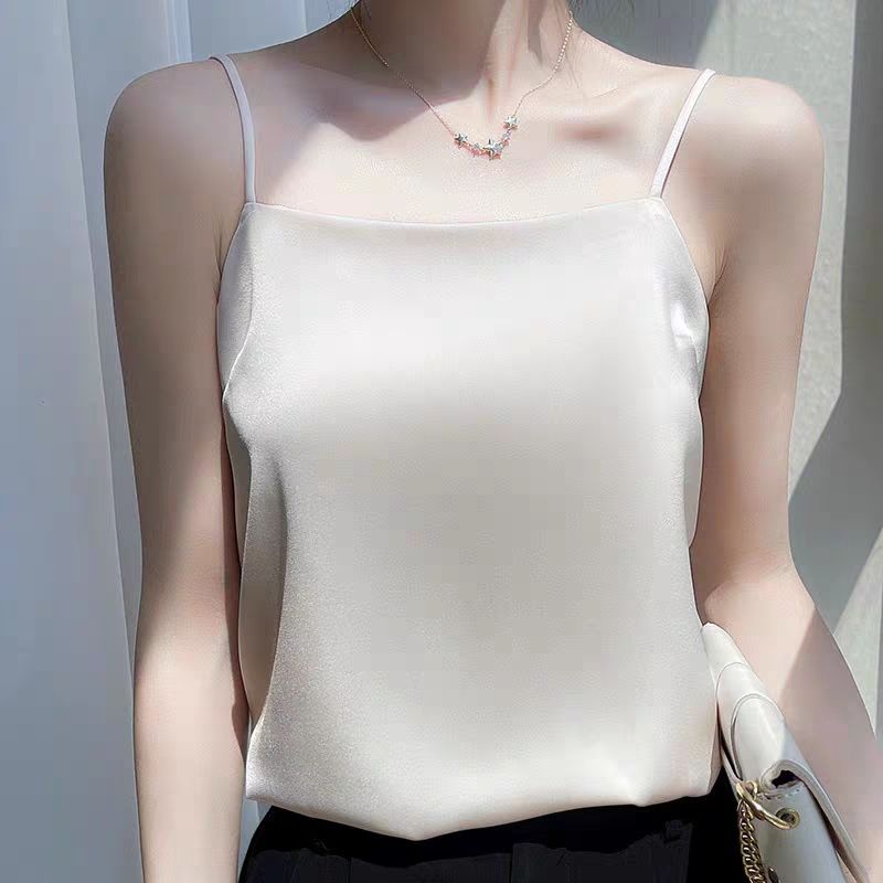 Silk Camisole Women's Inner Wear Summer Boat Neck Base with Suit Mulberry Silk Satin Acetate White Black