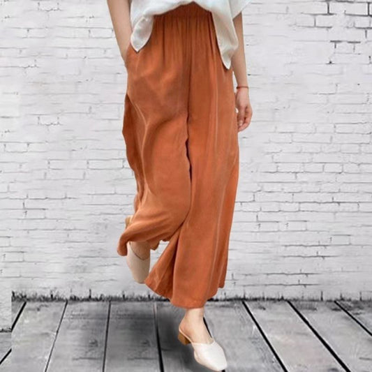 2023 Heavy Cuprammonuium Silk Wide Leg Pants Cropped Women's Pants Summer Loose High Waist Drooping Versatile Really Large Size Mulberry Silk