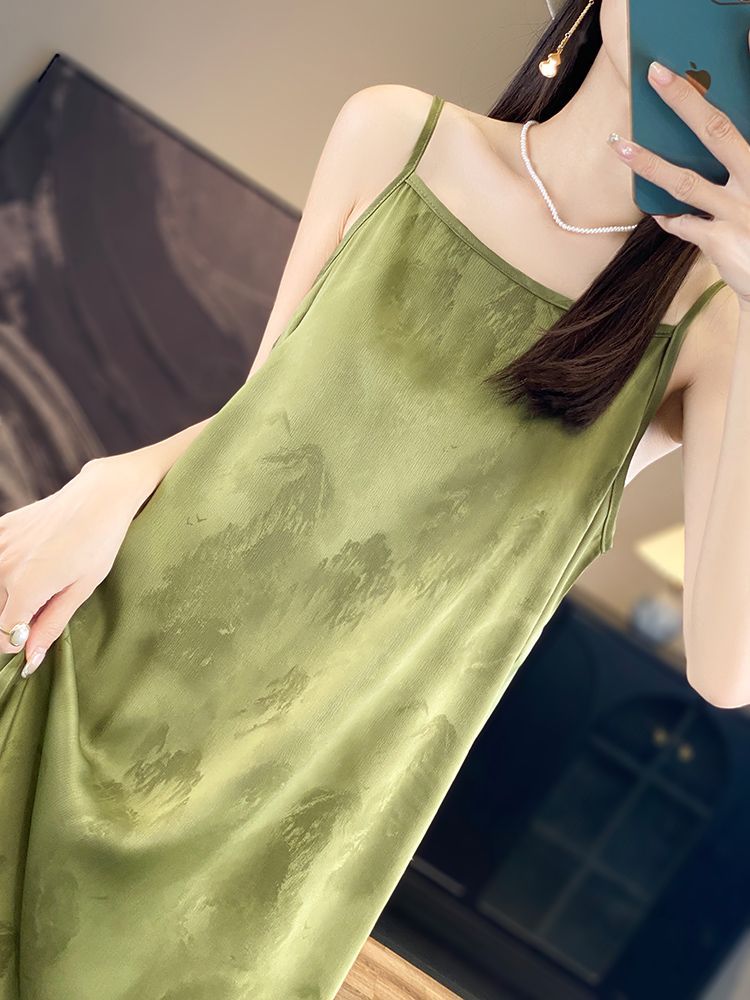 Trung Quốc Phong Cách Jacquard Dây Đeo Váy Mùa Hè Acetate New Satin Cao Cấp Tính Khí Lỏng Giảm Béo Ăn Mặc
