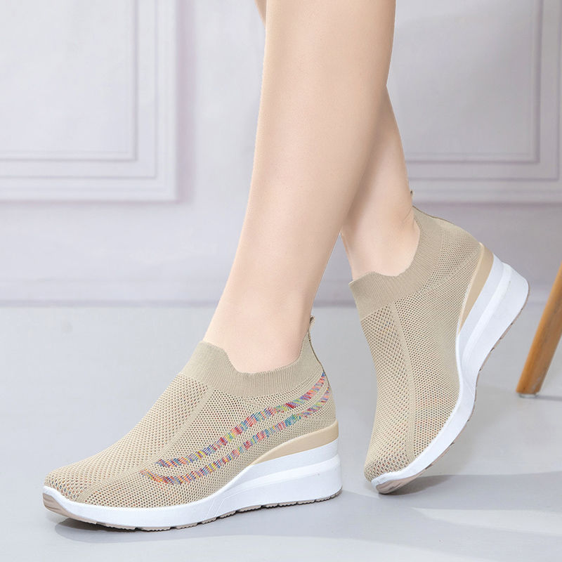 Chunky High Heels Women's 2022 Spring and Autumn Shoes Slip-on Wedge Sports Women's Shoes Fashion Heel Lifed Casual Shoes