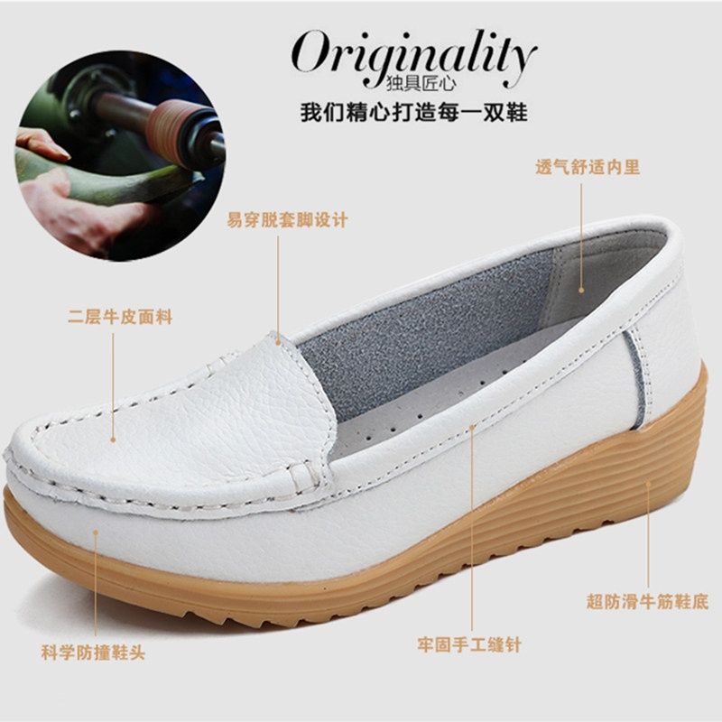 Genuine Leather Doug Shoes Women's Shoes Beef Tendon Shallow Mouth Leather Loafers Soft Leather Mother Shoes Wedge Soft Bottom Comfortable Shoes