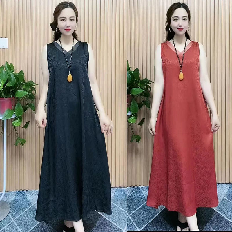 Douyin Online Influencer Popular Sleeveless Dress Acetate Satin 30-40 Years Old Mother High-End Slimming Long Women's Dress Long Skirt