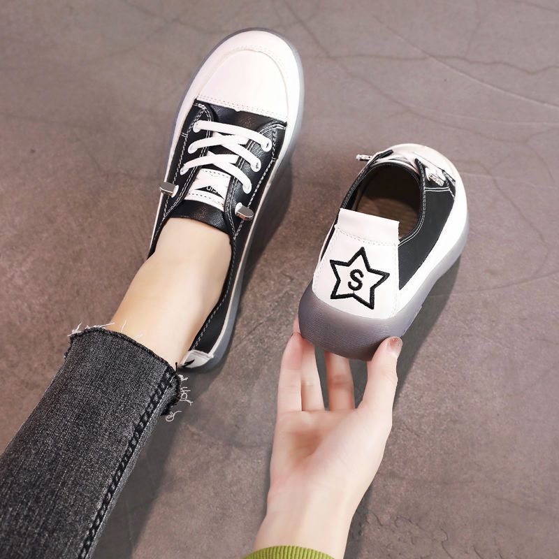 Real Soft Leather Kitchen Antiskid Shoe Women's Soft Leather Beef Tendon Soft Bottom Slip-on Flat Low Mouth Spring and Autumn Women's Shoes White Shoes