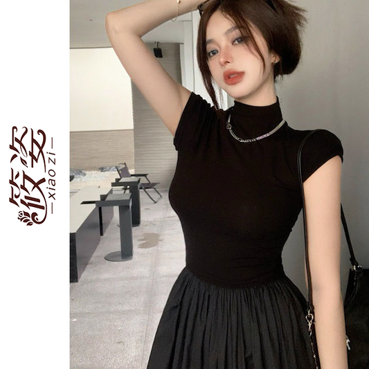 Đầm nữ dáng ôm phong cách Hàn Quốc, tay ngắn dáng ôm, Đầm dài màu đen cao cấp, thích hợp