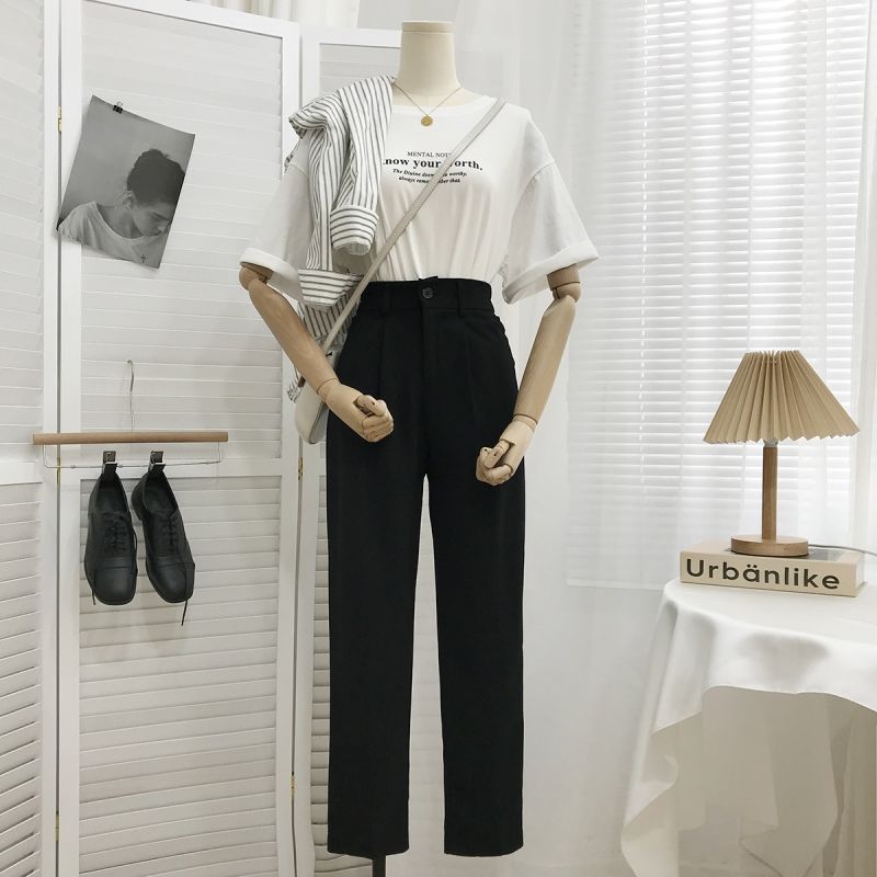 Suit Pants for Women 2023 Spring and Autumn New Korean Style High Waist Loose and Slimming Straight-Leg Pants Cropped Smoke Tube Casual Small Trousers