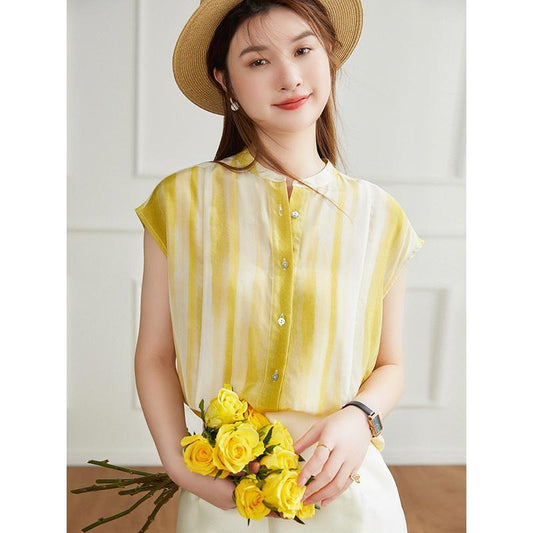 2024 Summer New Fashion Figure Flattering Graceful Tops Women's High-Grade Striped Short-Sleeved Blouse Anti-Aging Fashion Trendy