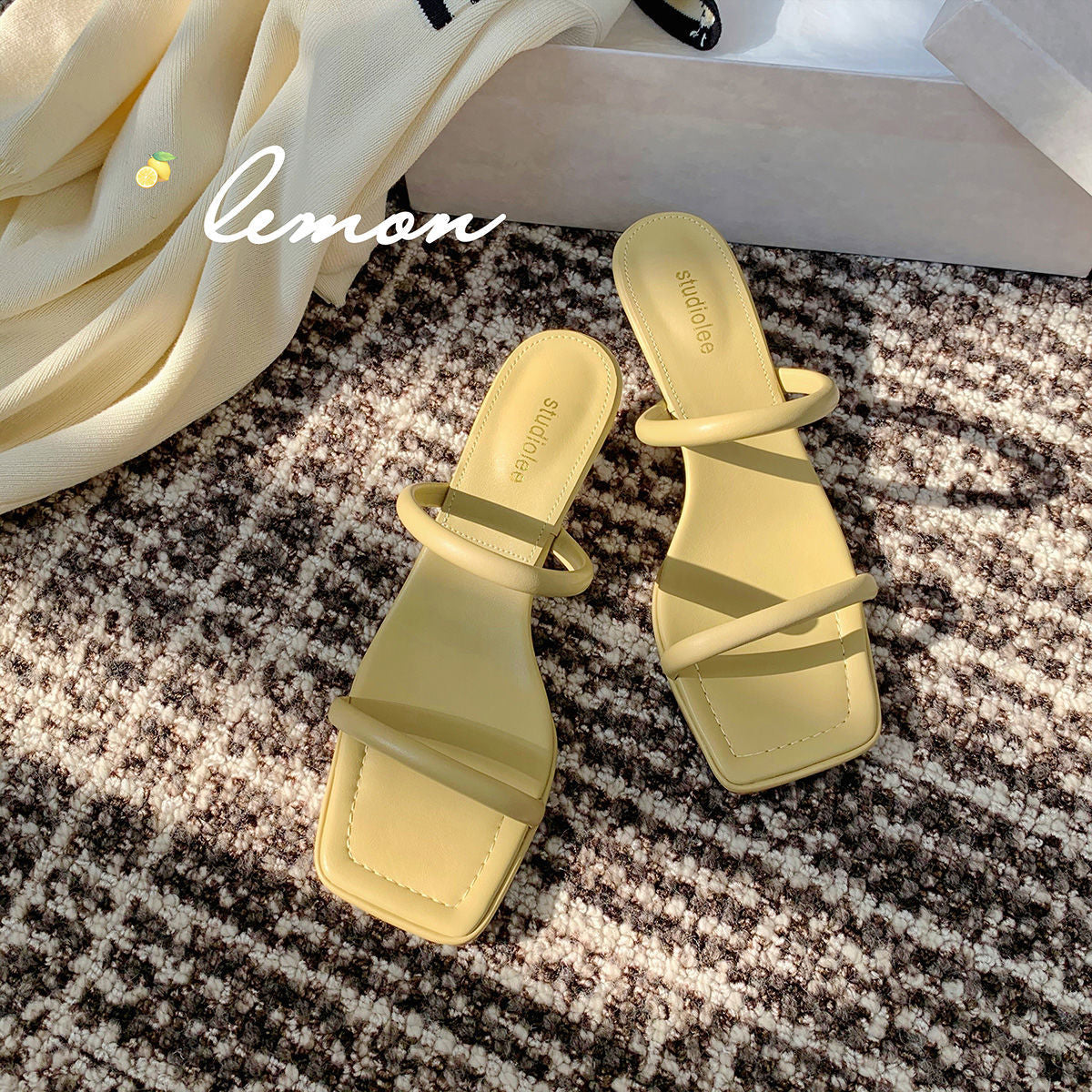 2022 New Summer One-Strap Square Toe Open Toe Sandals Fashionable Elegant All-Match High Heel Sandals for Women
