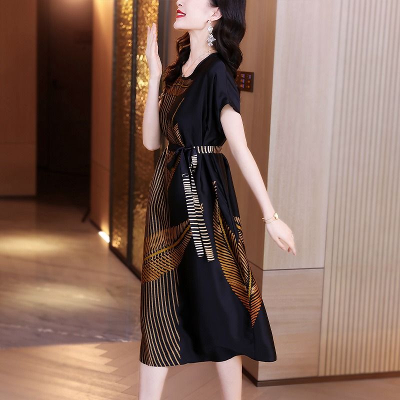 Hangzhou Famous Mother Summer Silk Mulberry Silk Dress Draping Effect High-End Elegant Xiangyun Yarn Skirt