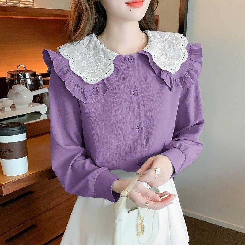 Long Sleeve Double Doll Collar Shirt Women's Wear Matching Spring Clothes 2024 New Spring Clothes Fashion Trendy Shirt