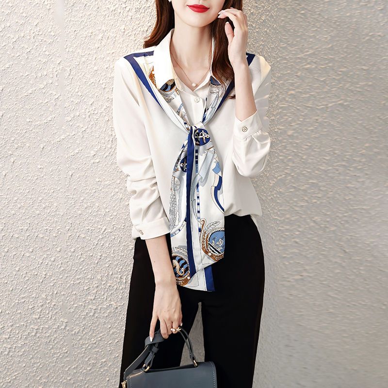 2022 New White Shirt Female White Collar Design Sense Niche Shirt Spring Chiffon Shirt Senior Sense Early Autumn Top