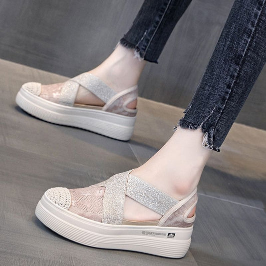 Slip-on Fisherman Shoes Women's Summer 2023 New Platform Mesh Surface Breathable Flat Loafers Lazy Cloth Shoes White