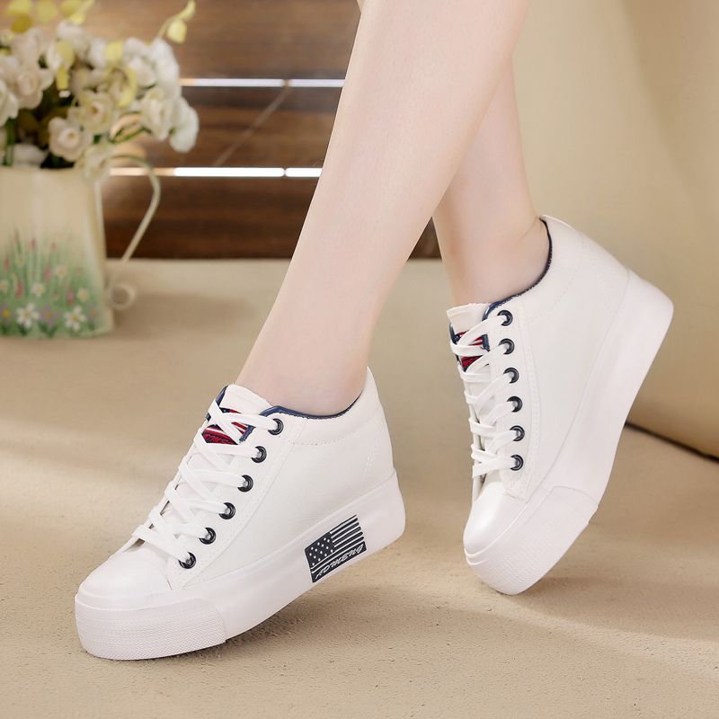 Spring and Autumn New Low-Top Canvas Shoes Women's Shoes Korean Style Student Platform Muffin Height Increasing Insole All-Matching Cloth Shoes White Shoes