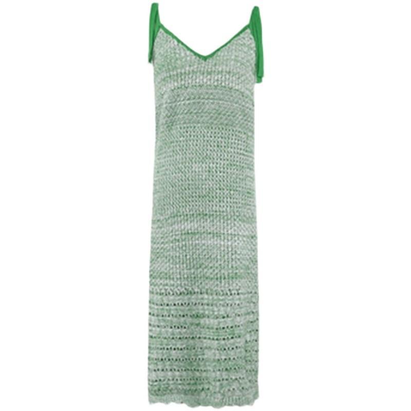 Green Fairy Dress Thin Summer Seaside Holiday Beach Dress Super Fairy Sleeveless Lace-up Knitted Sling Dress