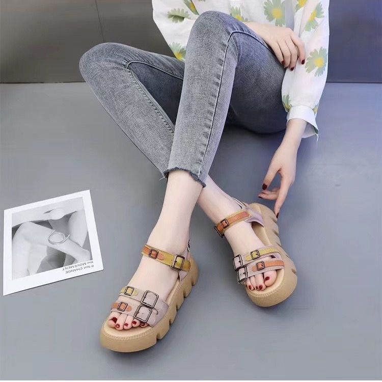 Woodpecker Retro Platform Sandals for Women 2023 Summer New Genuine Leather Muffin Internet Celebrity Fashion Dress Roman Shoes