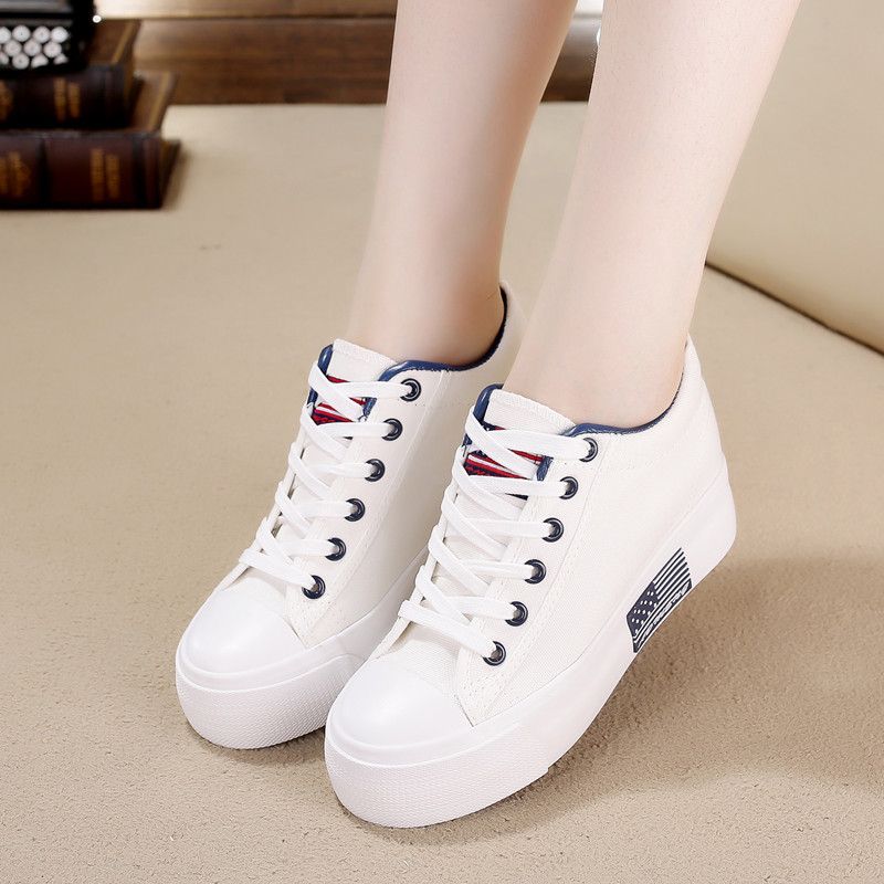Spring and Autumn New Low-Top Canvas Shoes Women's Shoes Korean Style Student Platform Muffin Height Increasing Insole All-Matching Cloth Shoes White Shoes