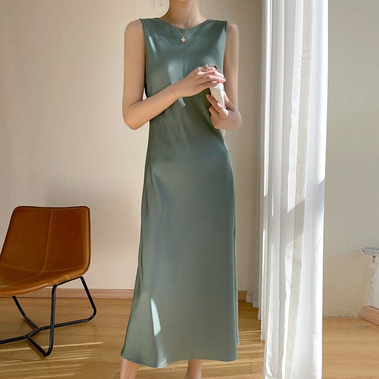 Acetate Cao Cấp Đầm Váy Mới Nữ Thanh Lịch Slim-Fit Đầm Dài Trung Bình Váy Chữ A