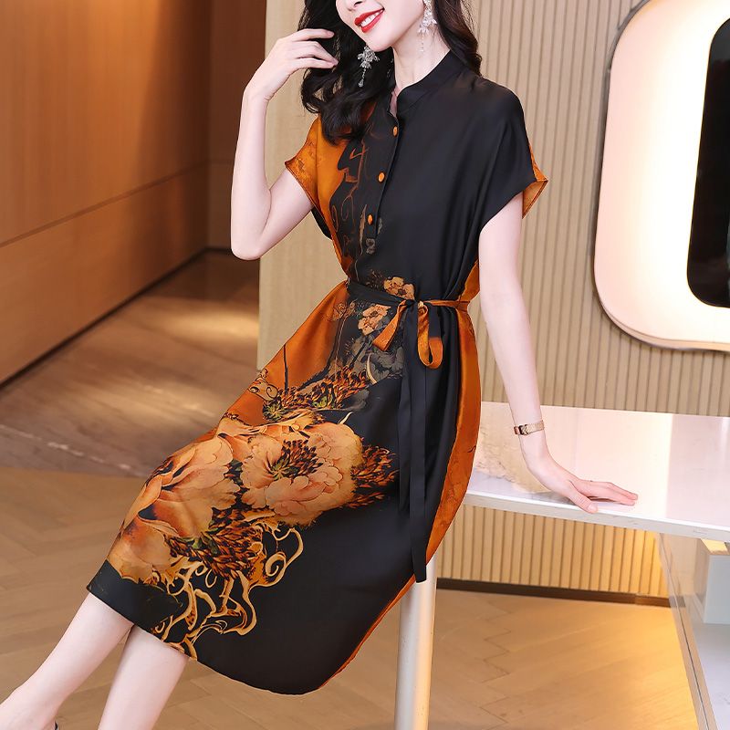 Summer Heavy Silk Dress Women's Mulberry Silk Brand Xiangyun Yarn Middle-Aged Mom Skirt Special Clearance