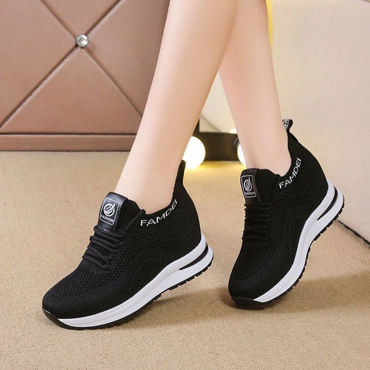 2024 New Spring and Autumn Popular Height Increasing Insole Sneakers Korean Style Thick Bottom Small Height Increasing Skinny Women's Shoes