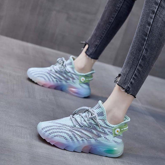 Coconut Shoes Women's Sports Rainbow Jelly Bottom 2024 Mesh Breathable Spring and Summer Flying Woven Running Student Youth Casual Shoes