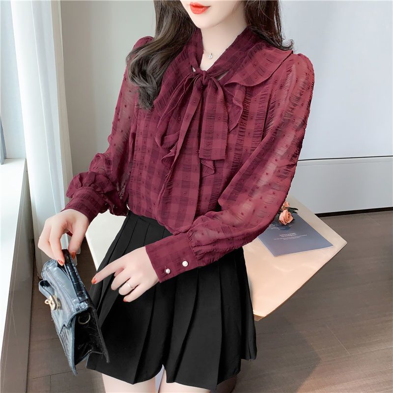 Women's Long-Sleeved Shirt 2023 Spring and Autumn New Women's Clothing Trendy Chiffon Shirt Loose High-End Bow French Top