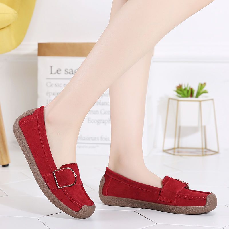 Genuine Leather Matte Women's Shoes Gommino Spring and Autumn Net Red Flat Shoes Non-Slip Mom Shoes Suede Cowhide Shoes Old Beijing