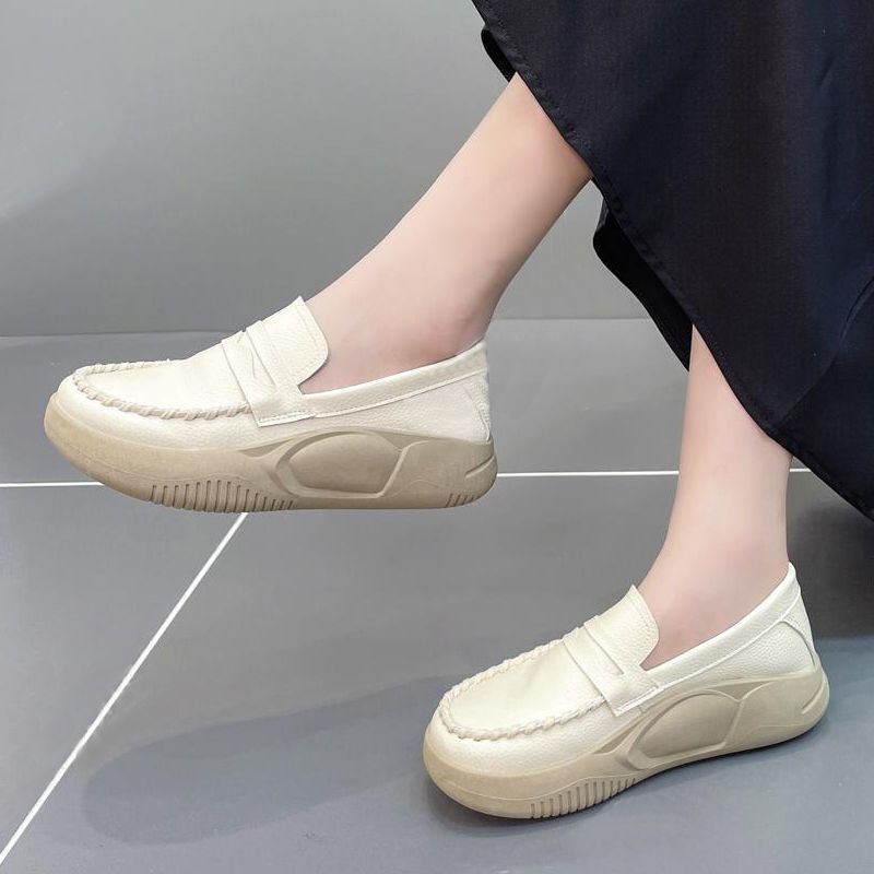 Authentic Leather Loafers Fashion Casual Sneakers for Women 2022 Autumn New Platform Shake Shoes Muffin Versatile Shoes