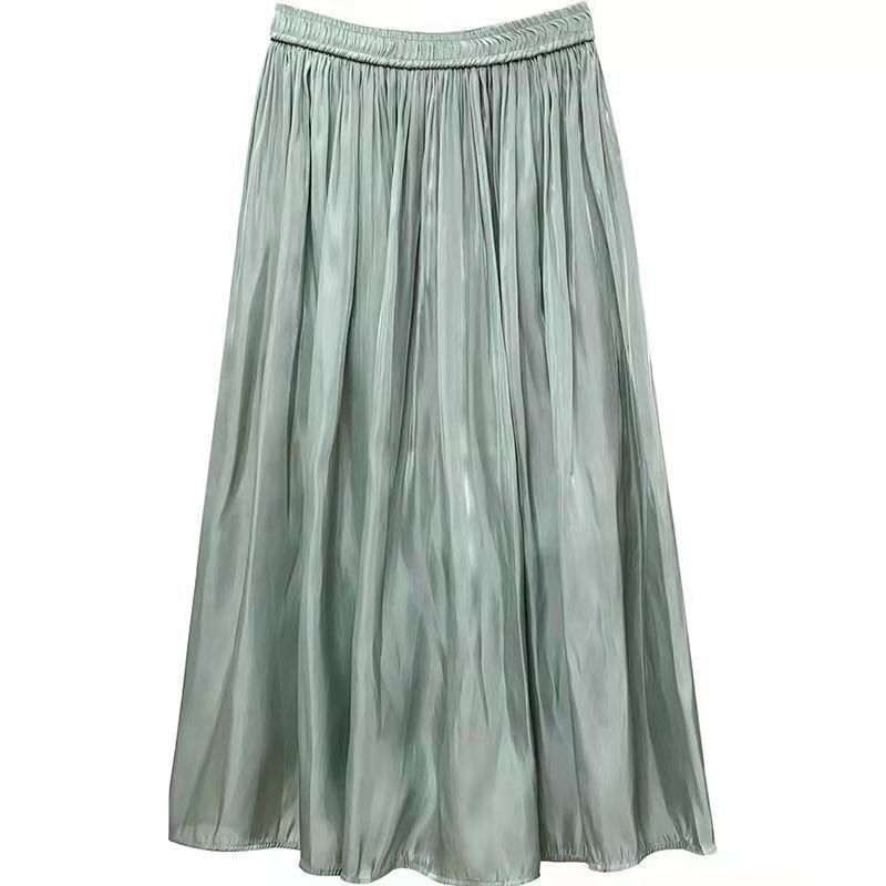 Pearl Yarn Chiffon Skirt Women's Large Size Summer Thin High Waist Slimming Temperamental Fairy A- line Pleated Midi Skirt