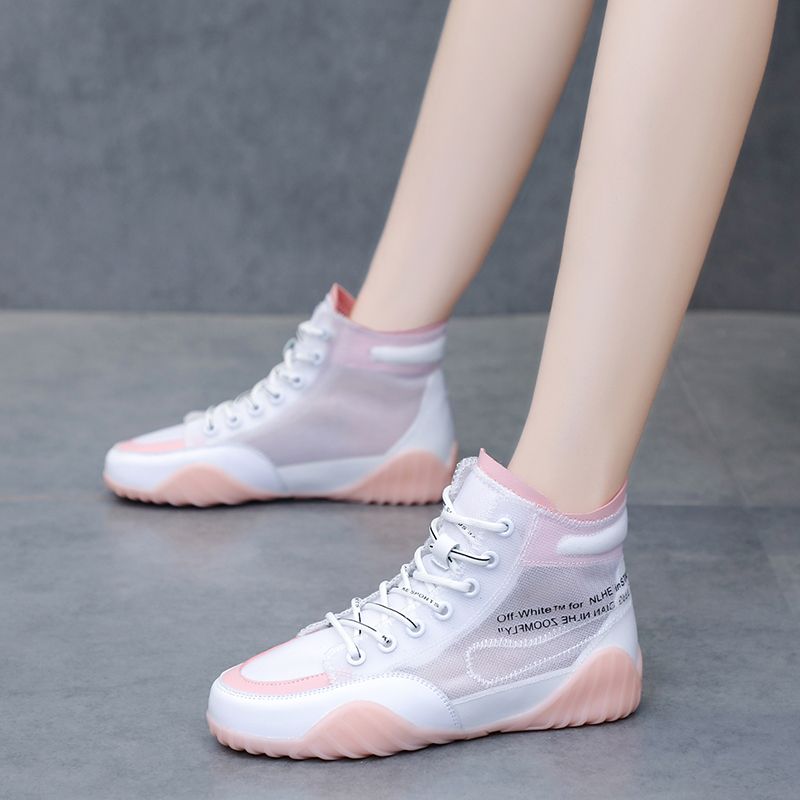 Women's Shoes 2024 Fashionable Shoes Western Style Internet Celebrity Summer New High-Top Shoes Breathable Gauze Canvas Jelly Shoes Mesh Shoes