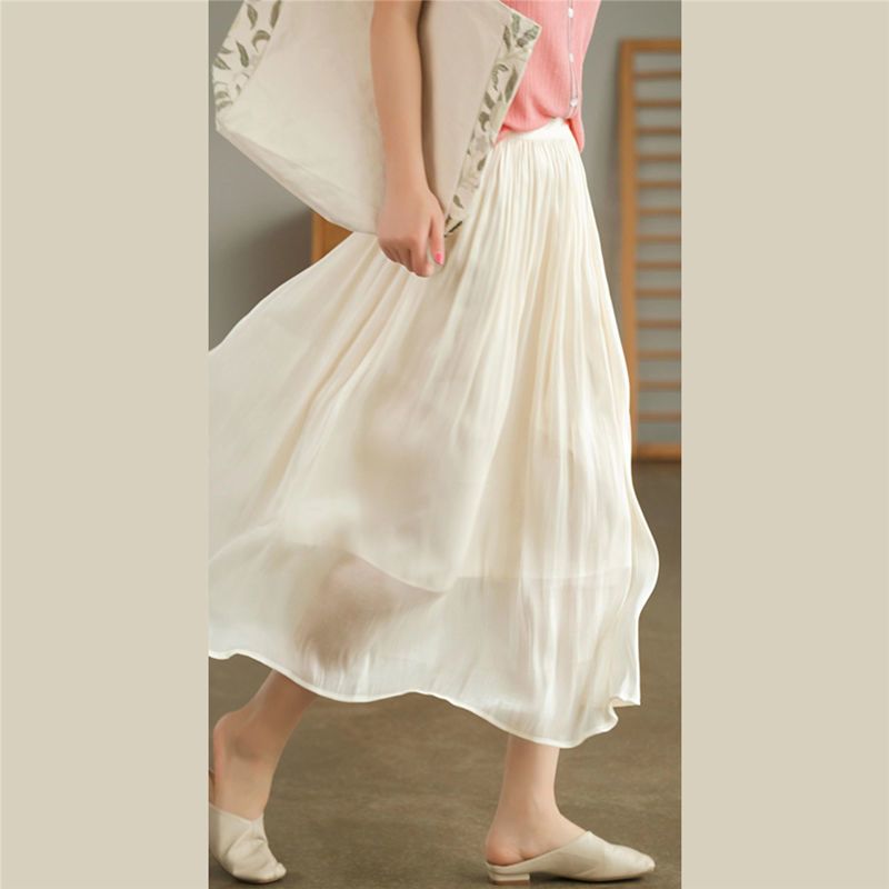 Gilding Yarn 2023 Spring and Summer New Pearl Skirt Women's High Waist Slimming Thin Drape Pleated Puffy Long Skirt