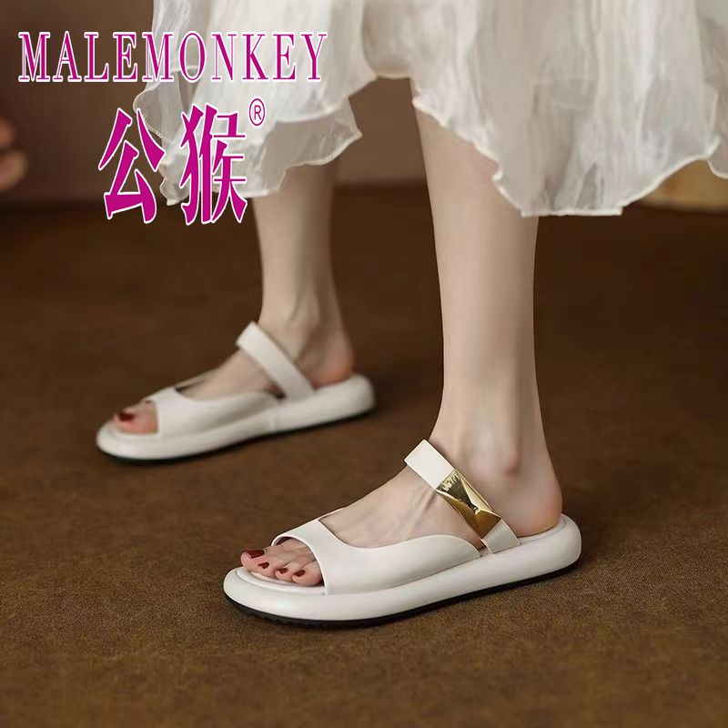 Male Monkey Genuine Drooping Fairy French Style Flat Half Sandals for Outer Wear Summer New Platform Sandals
