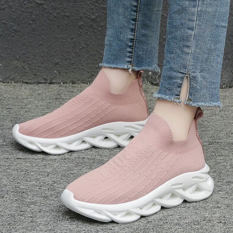 Fly-Knit Socks Shoes Slip-on Women's Shoes Spring and Autumn New Elastic Knitted Mesh Breathable Soft Bottom Sports Running Shoes