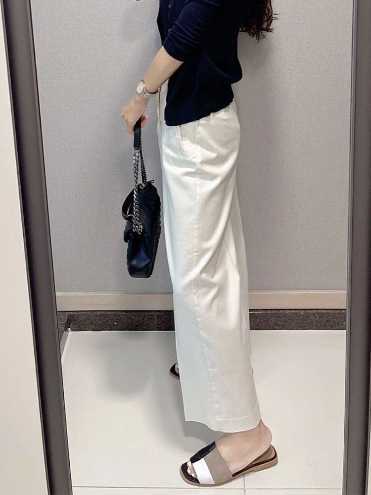 2024 Spring and Summer Chic Beautiful All-Match Casual Wide-Leg Pants Pear Shapes High Waist Cropped Harem Pants for Women