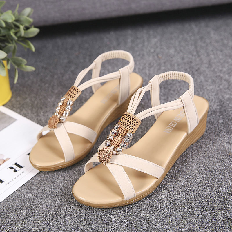 2023 Bohemian Korean Style Summer Women's Shoes New Wedge Middle-Aged People's Shoes Platform Mid Heel Super Fairy Sandals for Women