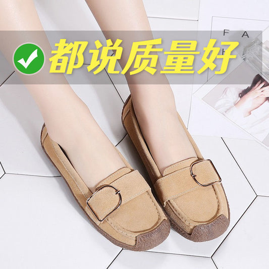 Genuine Leather Matte Women's Shoes Gommino Spring and Autumn Net Red Flat Shoes Non-Slip Mom Shoes Suede Cowhide Shoes Old Beijing