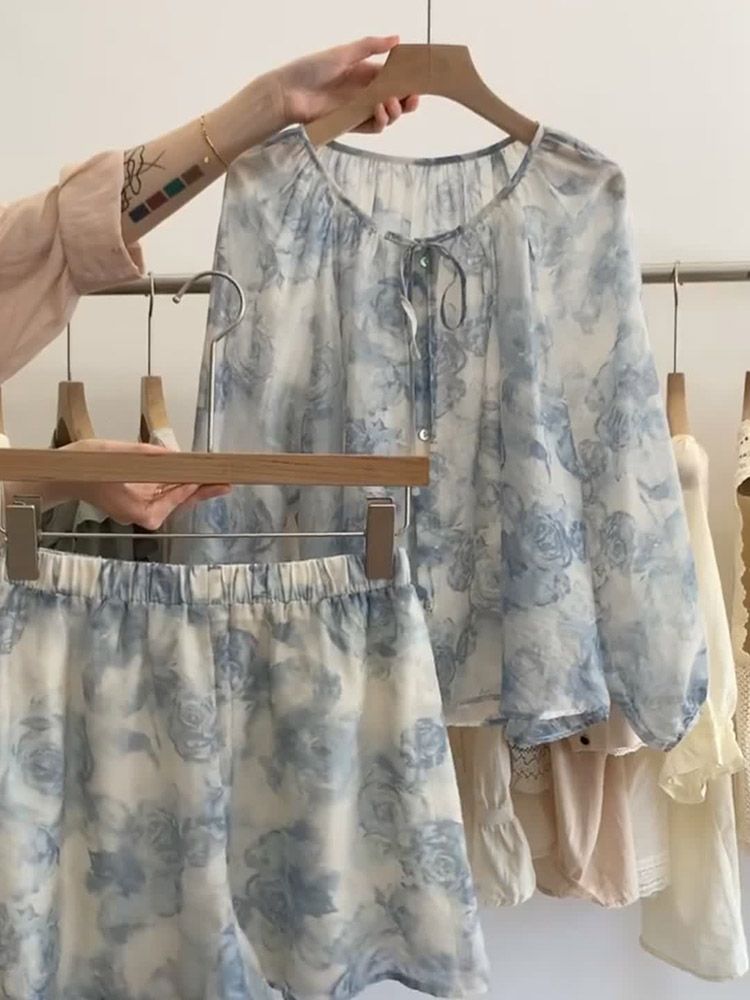 Plump Girls Extra Large Size 150.00kg Floral Shirt Wide Leg Shorts Two-Piece Set Women's Summer Loose Casual Sun-Proof Suit 2