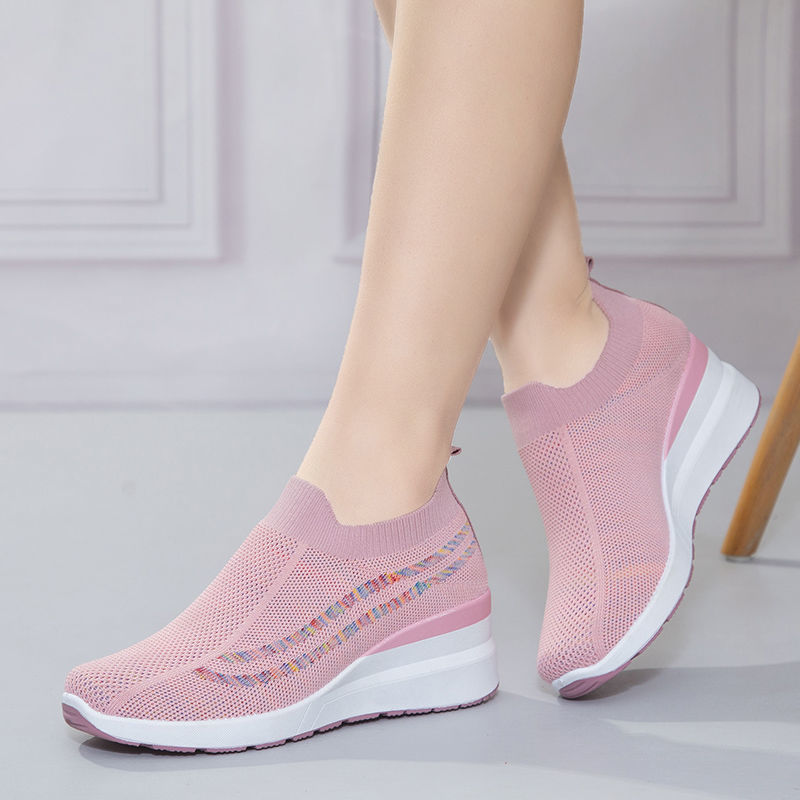 Chunky High Heels Women's 2022 Spring and Autumn Shoes Slip-on Wedge Sports Women's Shoes Fashion Heel Lifed Casual Shoes