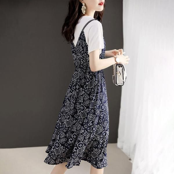 [Pure Cotton] French Style Casual Long Skirt 2023 Summer New Fashion Large Size High-Grade Short Sleeve Dress