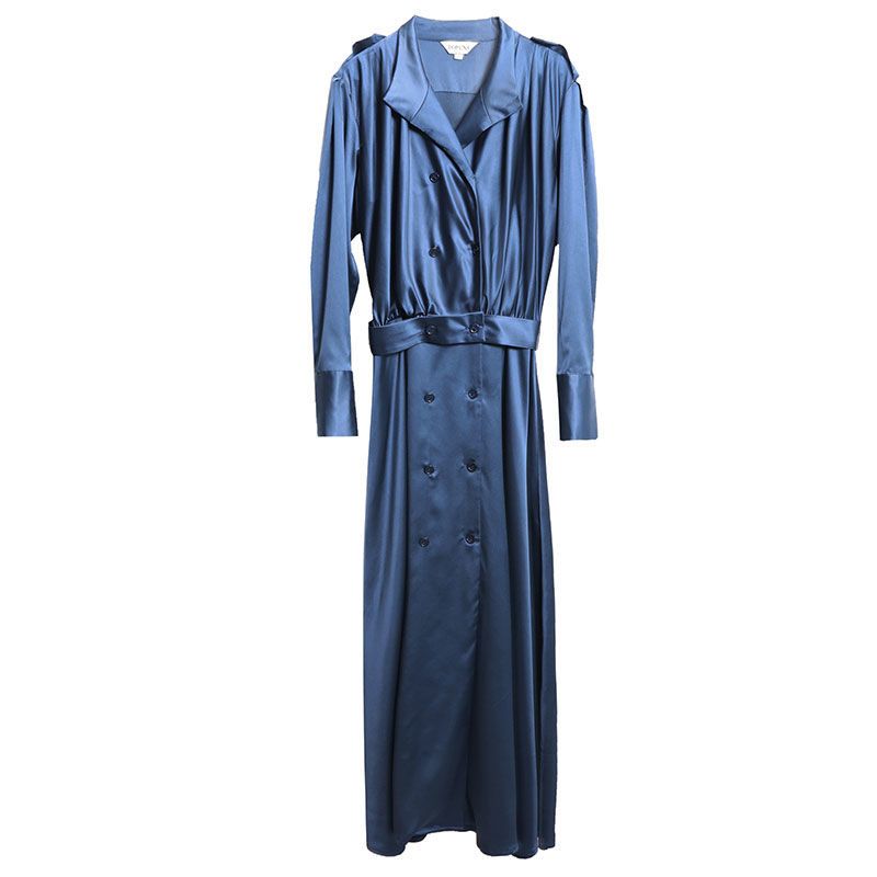 Song Huiqiao Celebrity Style Elegant Dress Dark Blue Elegant Retro Slim Shirt Dress Long Sleeve Female Dress