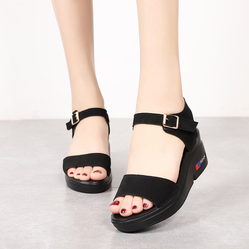 Women's Wedge Summer Sandals New Sexy Korean Style Internet Celebrity Summer Fashion Outerwear Velcro All-Match Platform Peep Toe