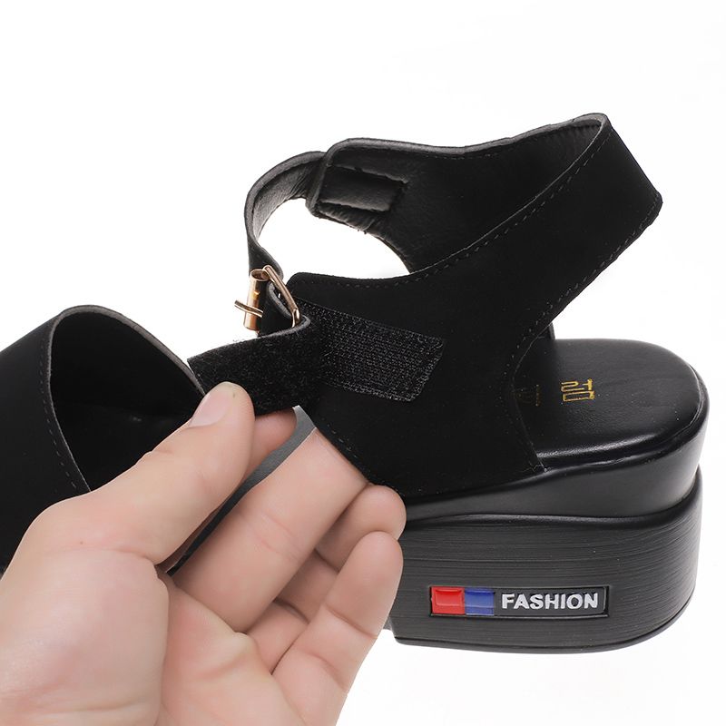 Women's Wedge Summer Sandals New Sexy Korean Style Internet Celebrity Summer Fashion Outerwear Velcro All-Match Platform Peep Toe