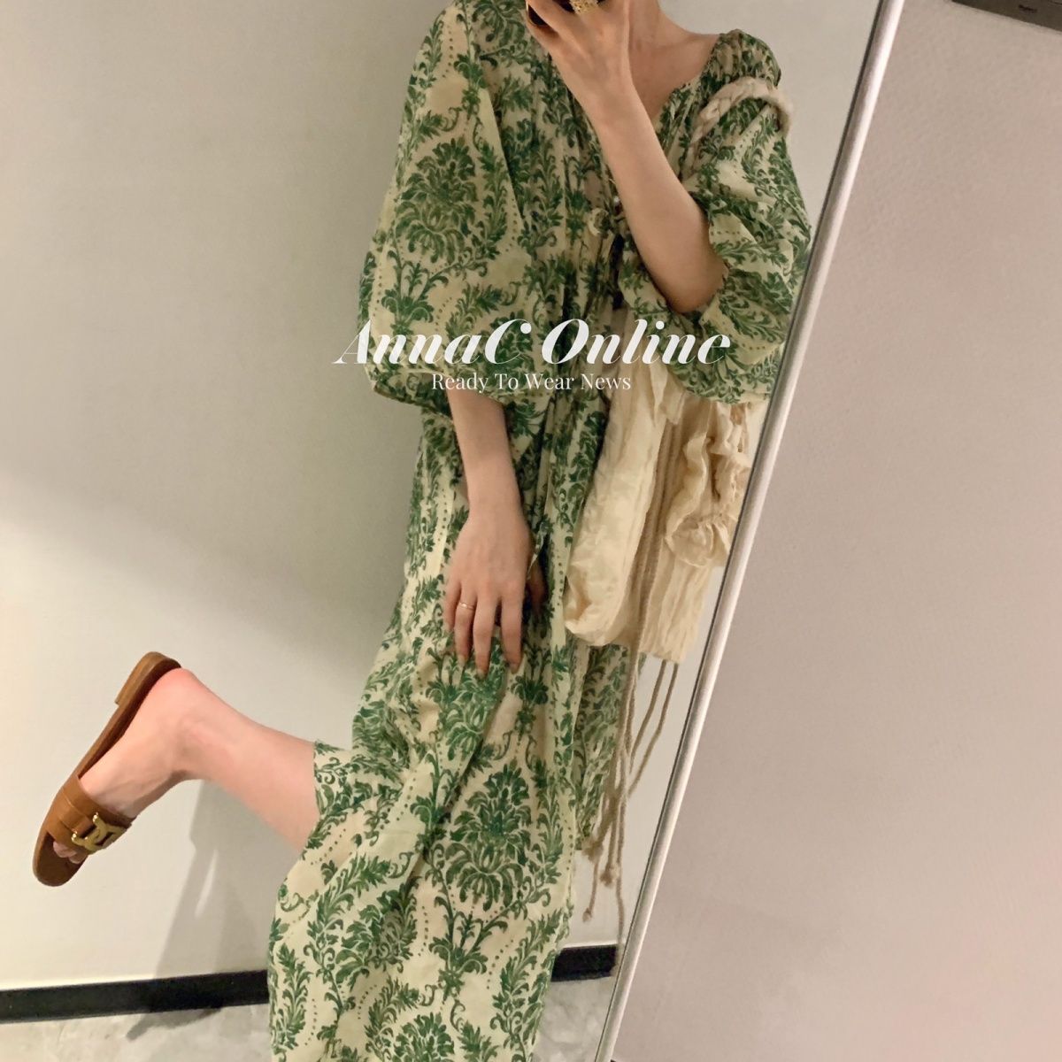Qian Meixi Elegant French Style High-Grade Dress Women's Loose Slimming Lantern Sleeve Dress 2022 Summer New